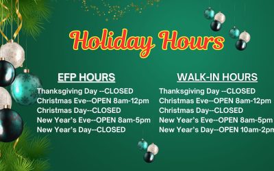 HOLIDAY HOURS EFP/WIC